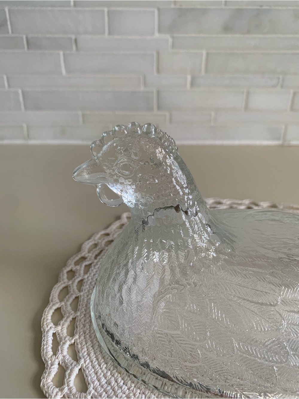 Vintage Indiana Glass Hen on Nest Clear Crystal Beaded Covered Dish - Picture 7 of 15